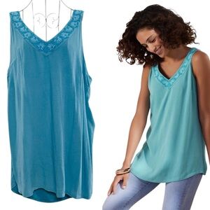 Soft Surroundings Aqua Embroidered Tank Top